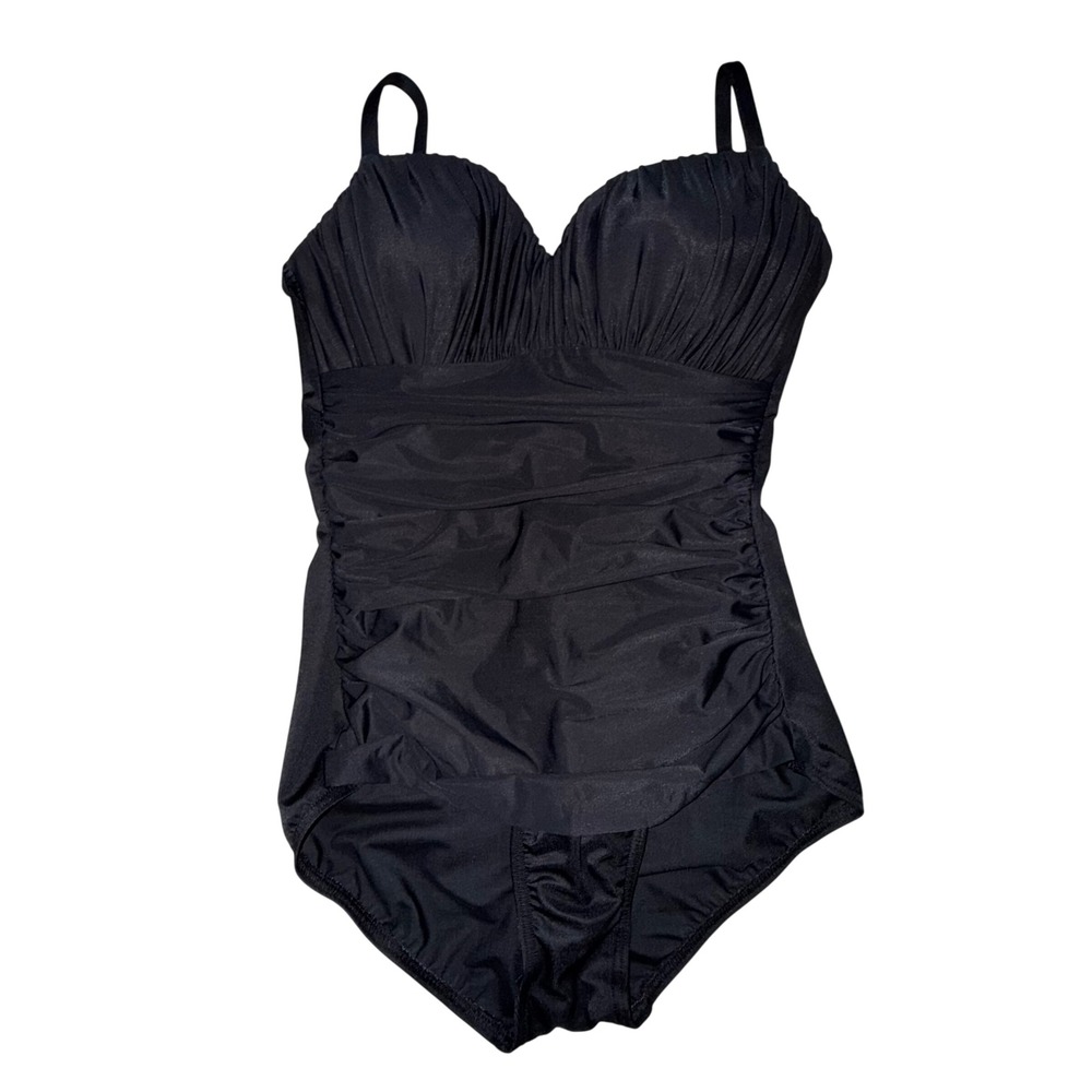 Miraclesuit One Piece Swimsuit 12 Black Ruched Slimming Underwire Sanibel 68460